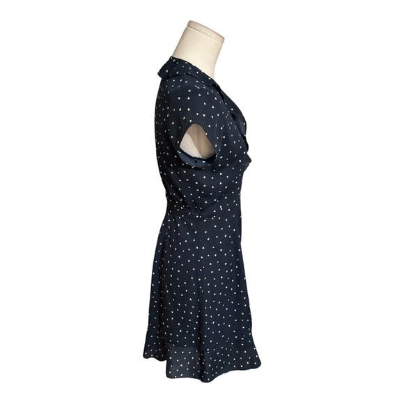 Aritzia SUNDAY BEST Navy Blue White Heart Ruffle Wrap Mini Dress 0 XS Party Work - Picture 11 of 15